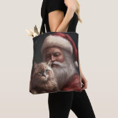 Siberische Kat Met Sinterklaas Feestelijke Kerstmi Tote Bag (Dichtbij)