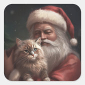 Siberische Kat Met Sinterklaas Feestelijke Kerstmi Vierkante Sticker (Voorkant)