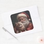 Siberische Kat Met Sinterklaas Feestelijke Kerstmi Vierkante Sticker (Envelop)