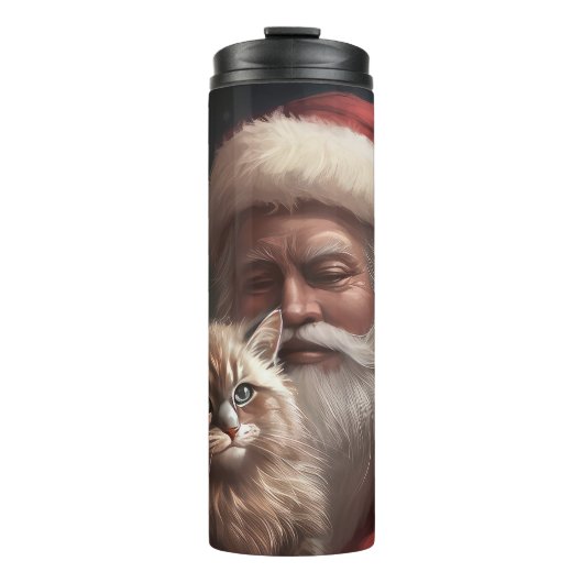 Siberische kat met Sinterklaas Festive Kerstmis  Thermosbeker (Voorkant)