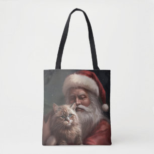 Siberische kat met Sinterklaas Festive Kerstmis  Tote Bag