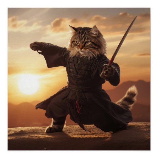 Siberische kat Ninja Martial Arts Poster (Voorkant)