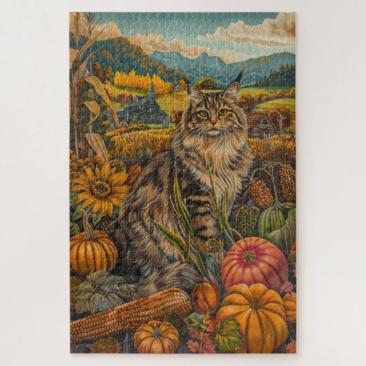 Siberische Kat Oogst Dankdag Legpuzzel (Verticaal)