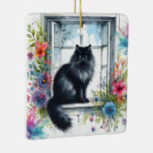 Siberische kat op raam met Waterverf spatten Keramisch Ornament (Rechts)