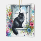 Siberische kat op raam met Waterverf spatten Keramisch Ornament (Links)