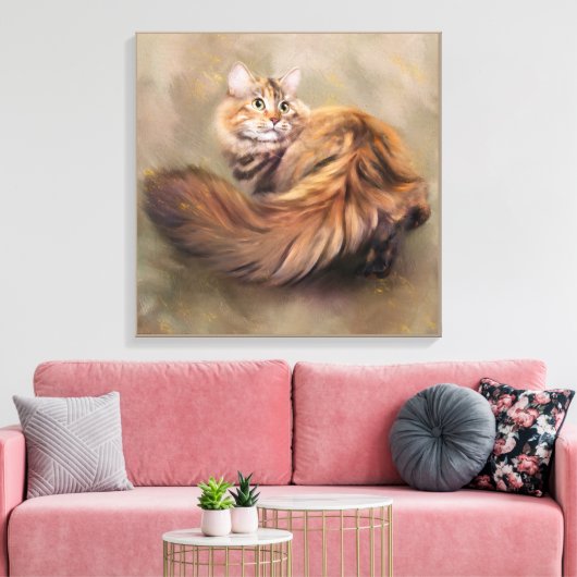Siberische kat portret kunst tekening olie canvas afdruk (Insitu (Woonkamer))