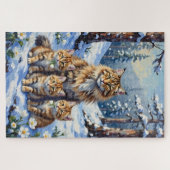 Siberische kat Sneeuw Bos Bloem Kunst Legpuzzel (Horizontaal)