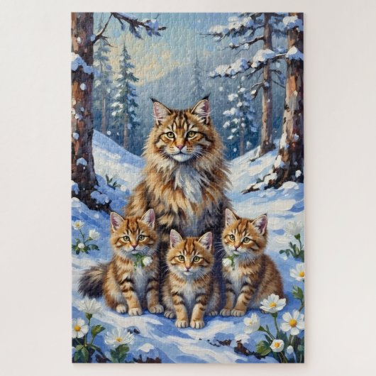 Siberische kat Sneeuw Bos Bloem Kunst Legpuzzel (Verticaal)