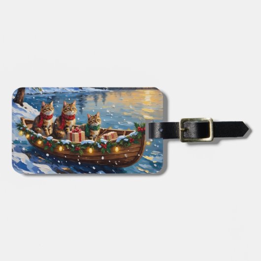 Siberische Katten Kerst Boot Vakantie Bagagelabel (Voorkant horizontaal)