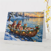 Siberische Katten Kerstboot Vakantie Kaart (Gele Bloem)