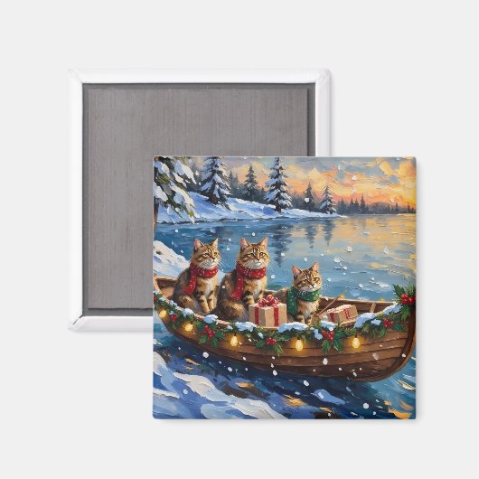 Siberische Katten Kerstboot Vakantie Magneet (Voorkant / Achterkant)