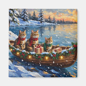 Siberische Katten Kerstboot Vakantie Magneet (Voorkant)