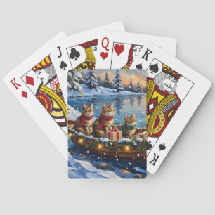 Siberische Katten Kerstboot Vakantie Pokerkaarten