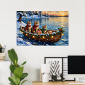 Siberische Katten Kerstboot Vakantie Poster (Thuiskantoor)