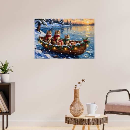 Siberische Katten Kerstboot Vakantie Poster (Woonkamer 3)