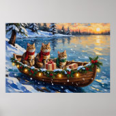 Siberische Katten Kerstboot Vakantie Poster (Voorkant)