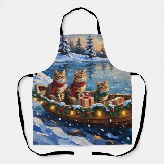 Siberische Katten Kerstboot Vakantie Schort (Voorkant)