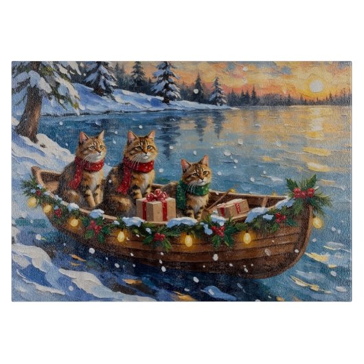 Siberische Katten Kerstboot Vakantie Snijplank (Voorkant)