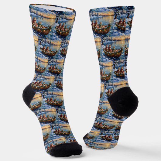 Siberische Katten Kerstboot Vakantie Sokken (Gebogen)