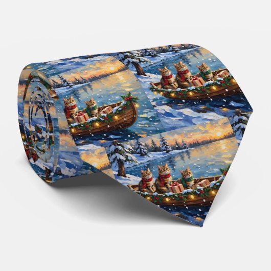 Siberische Katten Kerstboot Vakantie Stropdas (Opgerold)