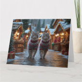 Siberische katten Kerstmis Sneeuw Vakantie Kaart (Voorkant)