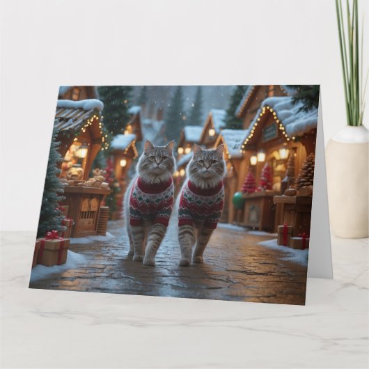 Siberische katten Kerstmis Sneeuw Vakantie Kaart (Voorkant)