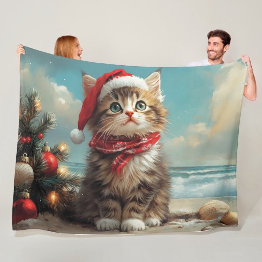 Siberische Katten Kerstmis Vintage Strand Fleece Deken (In situ)