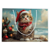 Siberische Katten Kerstmis Vintage Strand Groot Cadeauzakje (Achterkant)