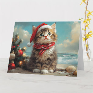 Siberische Katten Kerstmis Vintage Strand Kaart