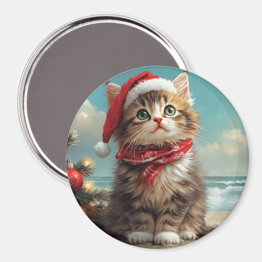 Siberische Katten Kerstmis Vintage Strand Magneet (Voorkant / Achterkant)