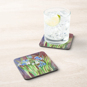 Siberische squill blauwe lente bloem schilderij bier onderzetter