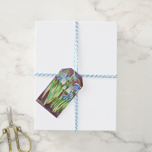 Siberische squill blauwe lente bloem schilderij cadeaulabel (Met Touw)