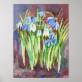 Siberische squill blauwe lente bloem schilderij poster (Voorkant)