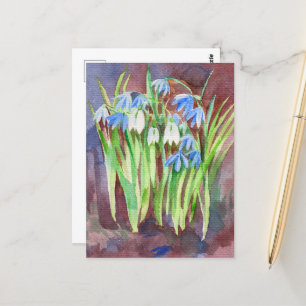 Siberische squill blauwe lentebloemschildering briefkaart