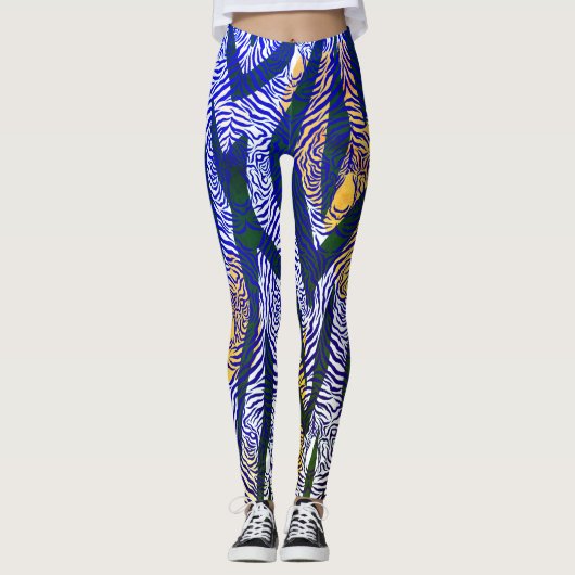 Siberische tijger blauw patroon Leggings (Voorkant)