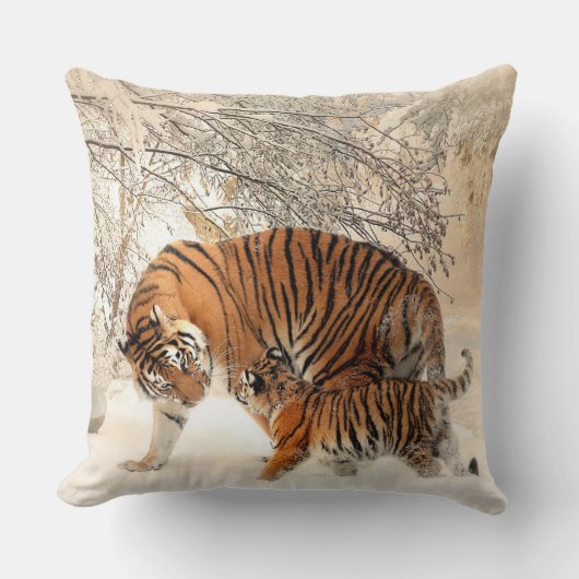 Siberische tijger en Cub Pillow Kussen (Voorkant)