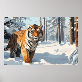 Siberische tijger in besneeuwde Bossen Poster