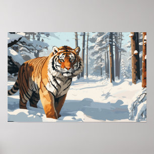 Siberische tijger in besneeuwde Bossen Poster