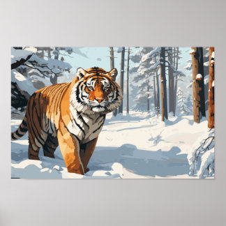 Siberische tijger in besneeuwde Bossen Poster