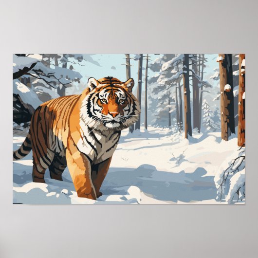 Siberische tijger in besneeuwde Bossen Poster (Voorkant)