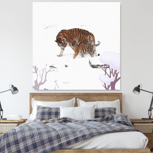 Siberische tijger in de sneeuw canvas afdruk (Insitu (Slaapkamer))