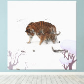 Siberische tijger in de sneeuw canvas afdruk (Insitu (Houten vloer))