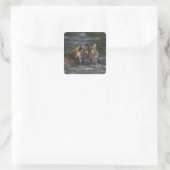 Siberische tijger in water vierkante sticker (Tas)