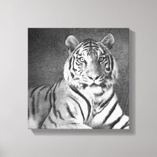 Siberische tijgerkunst in zwart-wit - Canvas Afdruk