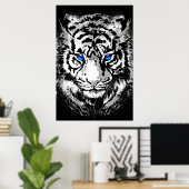 Siberische Witte Tijger Kop - Tijger Poster Blauwe (Thuiskantoor)