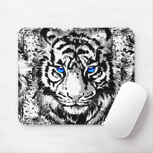 Siberische witte tijger - Tiger Blue Eyes Mousepad Muismat (Met muis)