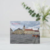 Sibiu Stadhuis en kerk uitzicht briefkaart (Staand voorkant)