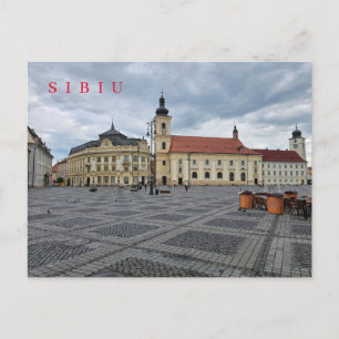 Sibiu Stadhuis en kerk uitzicht briefkaart