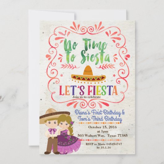 Sibling Blonde Fiesta Mexicaanse verjaardagsuitnod Kaart (Voorkant)