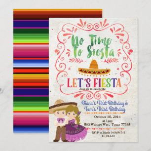 Sibling Blonde Fiesta Mexicaanse verjaardagsuitnod Kaart